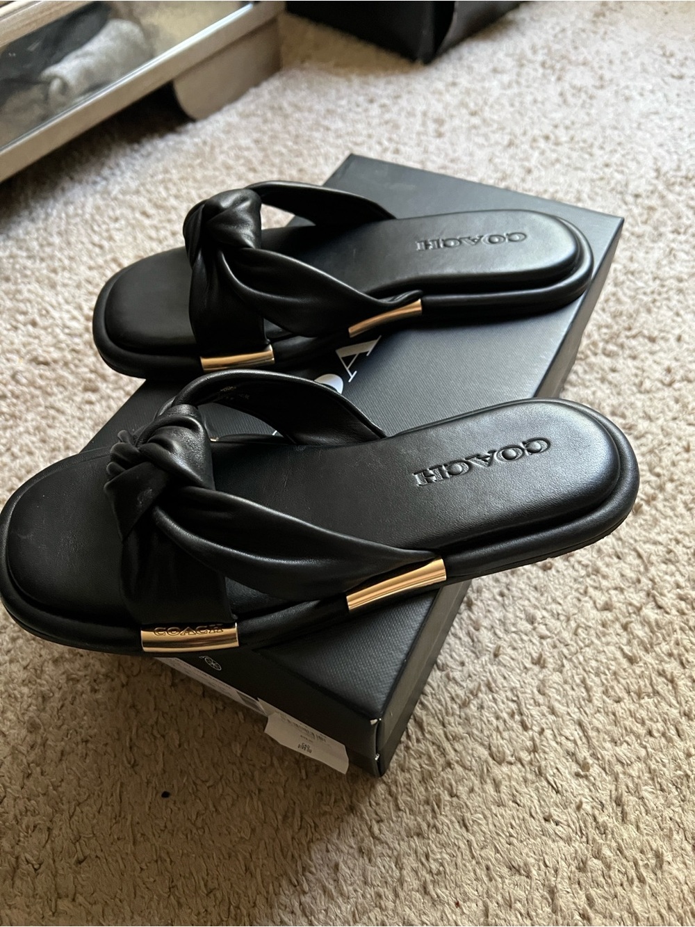 Coach Black Knotted Slide Sandals with Gold Trim - Picture 3 of 3